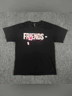VLONE Black T-Shirt with Pink Floral FRIENDS Graphic